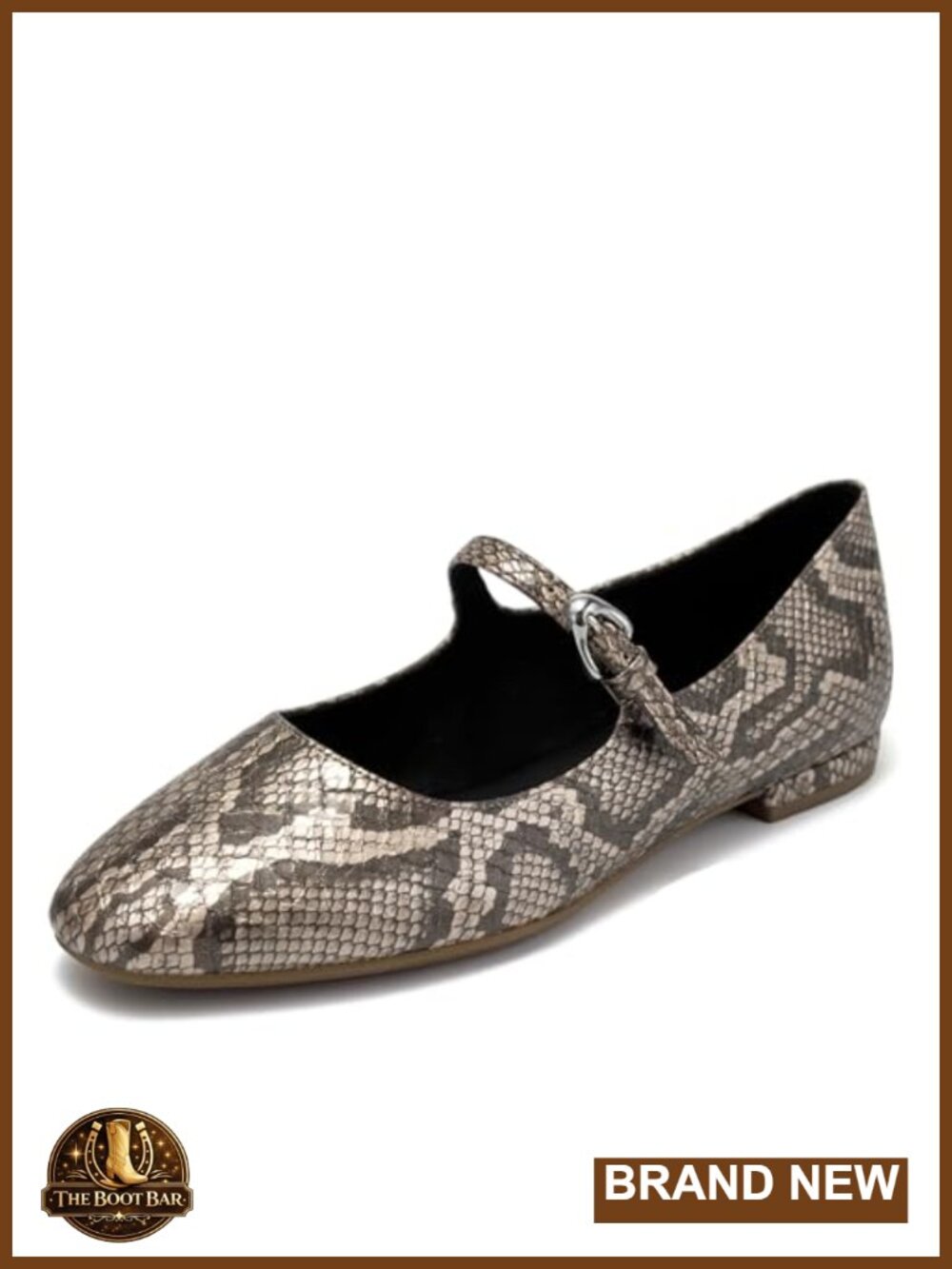 Faux Snake Skin Mary Jane Flats with Buckle and Cushioned Insole